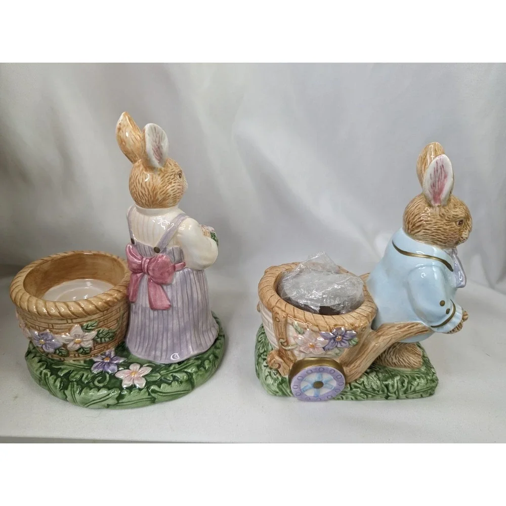 Avon Springtime Collection Rabbit‎ Tealight Holders Lot of 2 2002